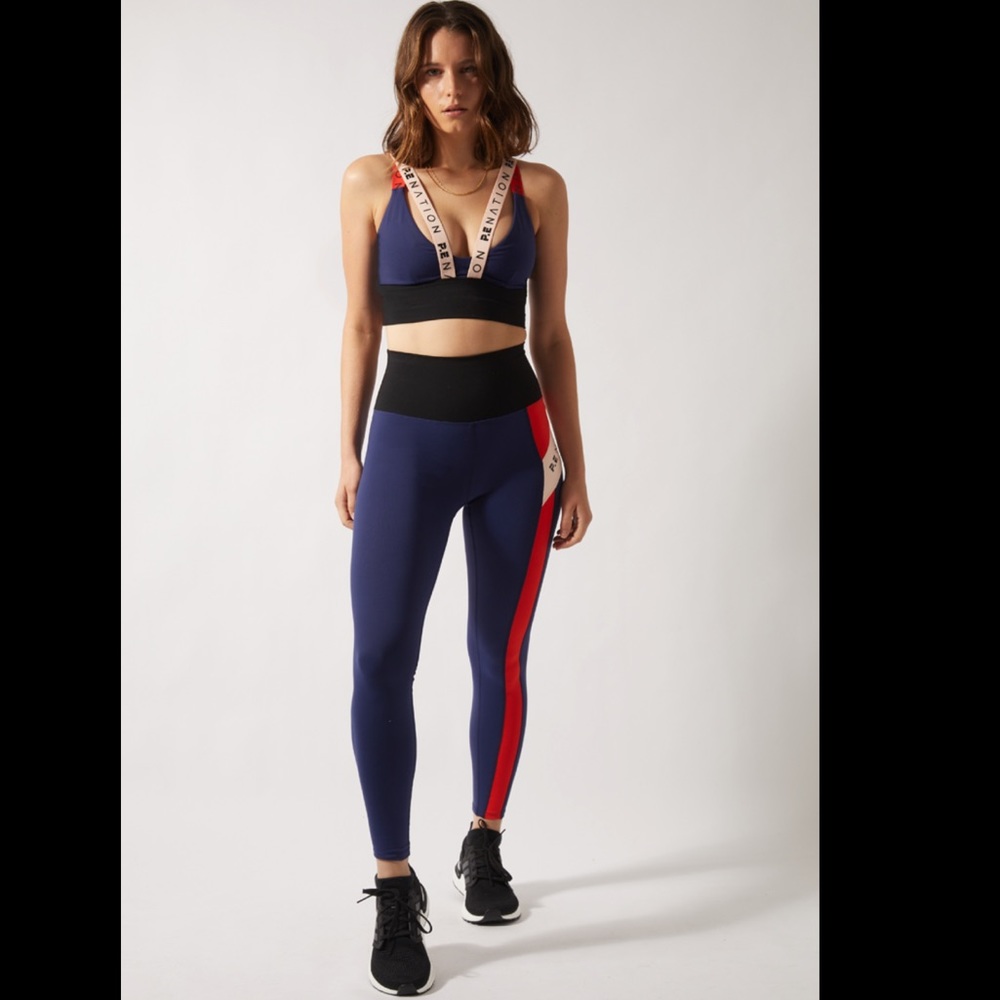 P.E. Nation Jump Cross Sports Bra + Short Corner Leggings Small Navy Black NWT